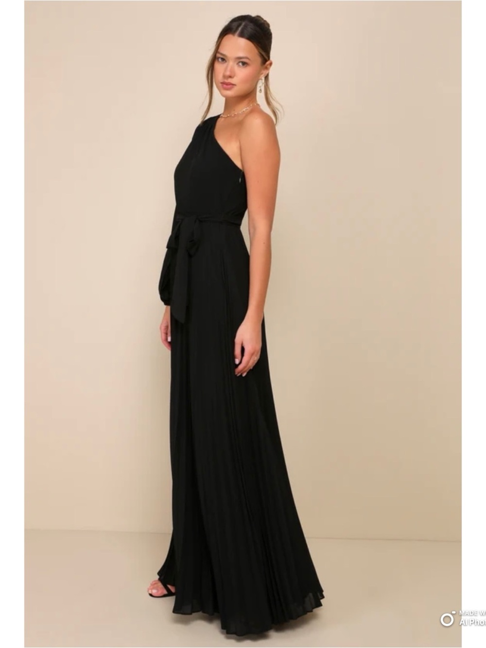 Lulus XL Divine Charm Black Pleated One Shoulder Maxi Dress NWT Formal Evening - Picture 11 of 17